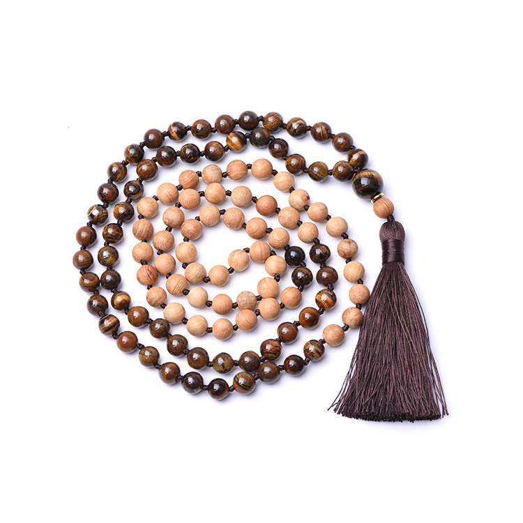 TIGER EYE - Mala Kette aus Tigerauge & Thuja