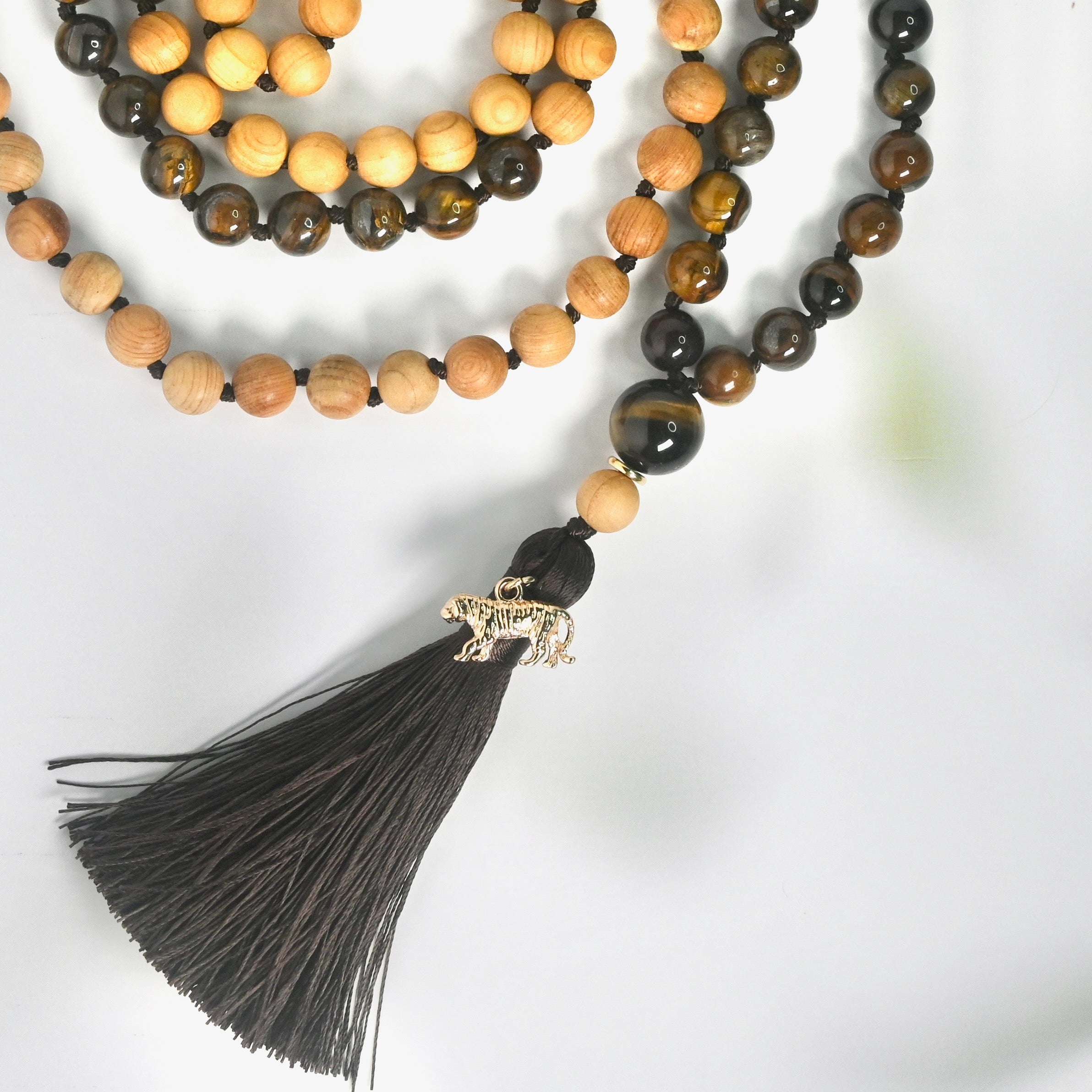 TIGER EYE - Mala Kette aus Tigerauge & Thuja