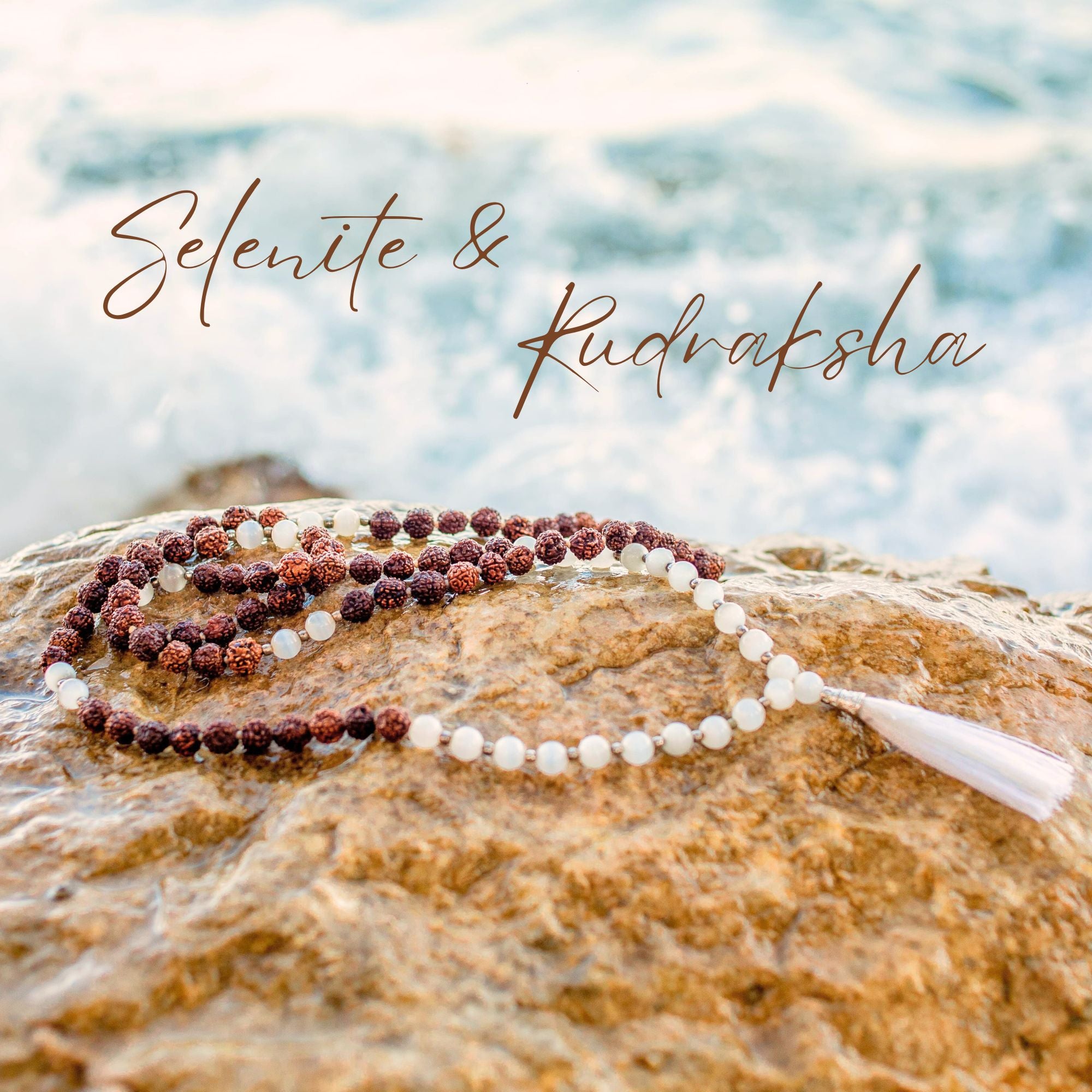 IN FLOW - Selenit & Rudraksha Mala Kette