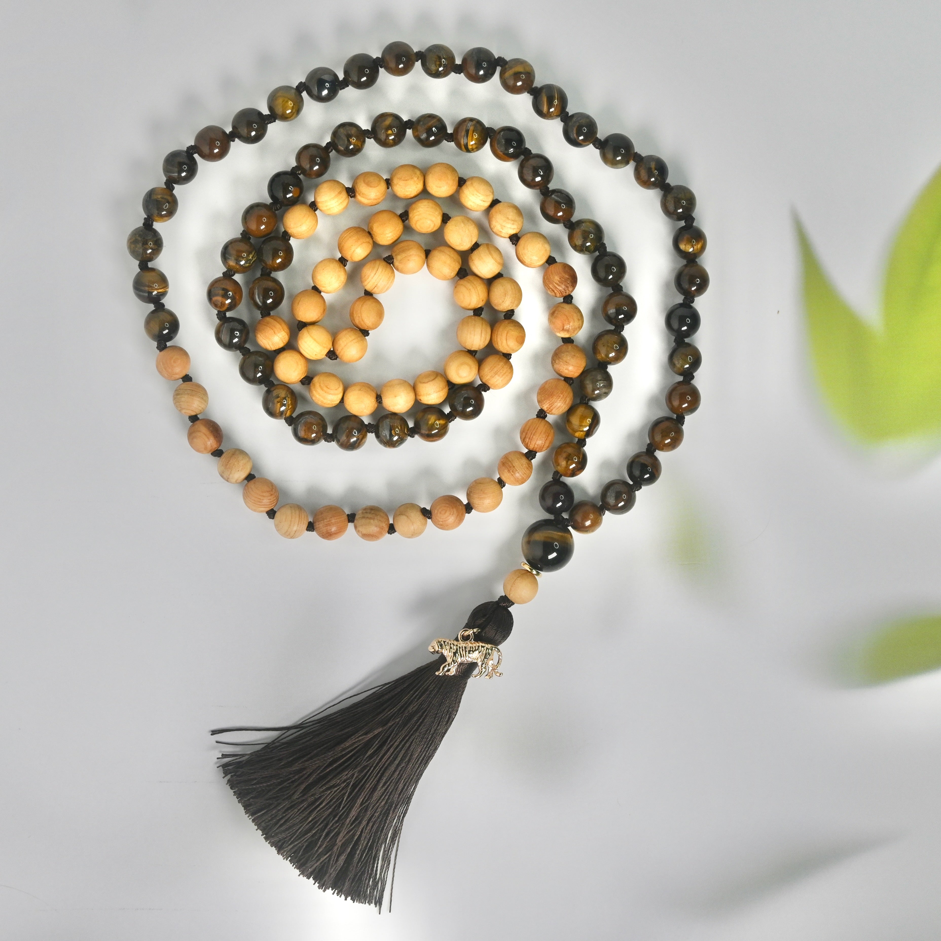 TIGER EYE - Mala Kette aus Tigerauge & Thuja