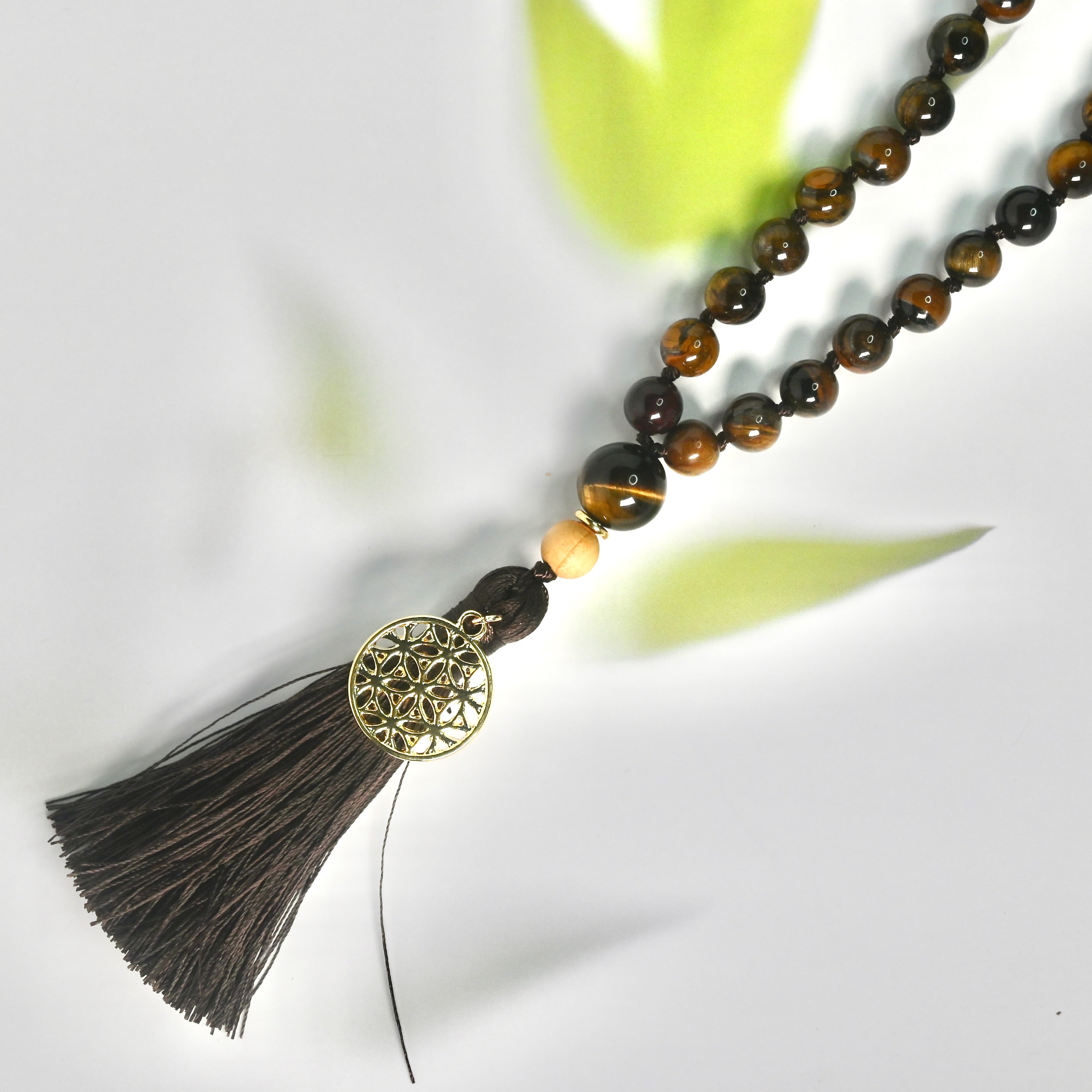 TIGER EYE - Mala Kette aus Tigerauge & Thuja