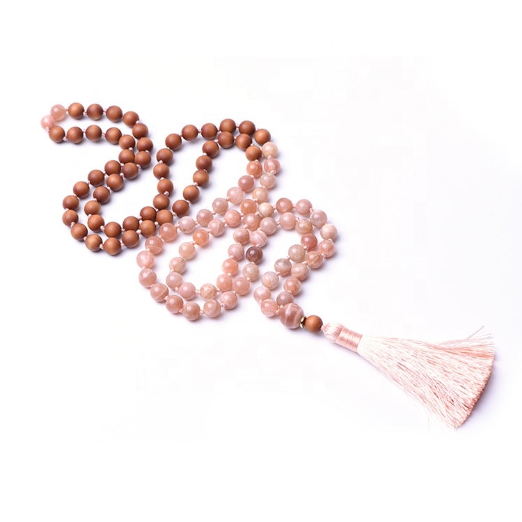 SUNSHINE - Sonnenstein & Sandelholz Mala Kette